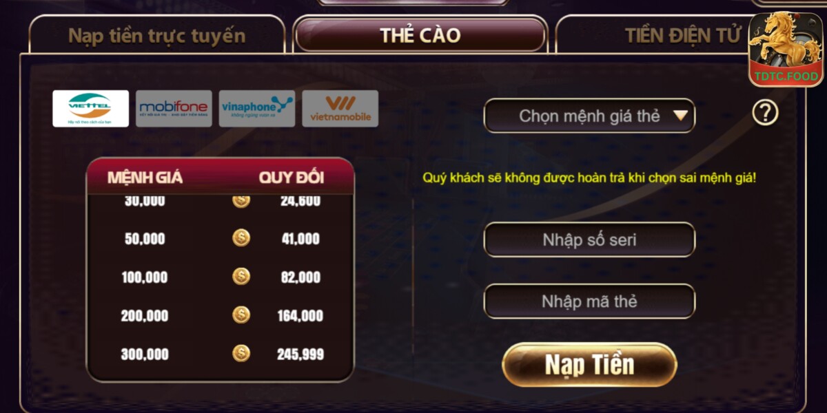 Nạp đủ mức tiền quy định sẽ có cơ hội nhận thưởng hấp dẫn